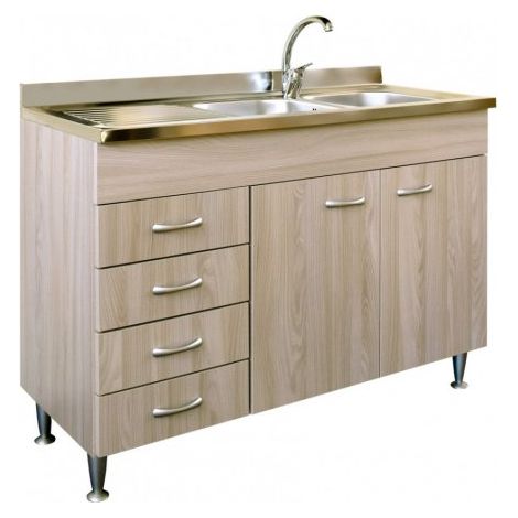 Mobile cucina due ante con lavello inox dx e cassettiera sx finitura olmo 120x50xH81cm Potres Sabin