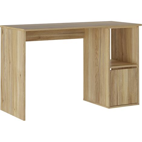 Table de bureau, meuble de bureau avec 1 porte coloris chêne Mauvella - Longueur 120 x profondeur 50 x hauteur 75 cm (1/4)