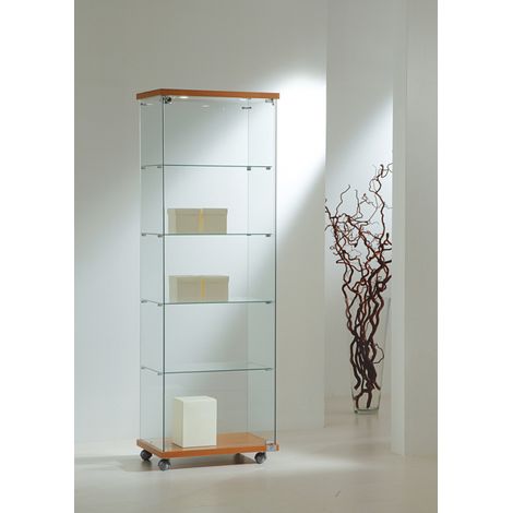 Vetrina Cristalli Temperati con Faretti 60x40x181cm LL OF618L Made in Italy Colore Ciliegio (1/5)