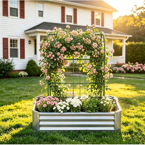 Bac surélevé de jardin en métal argenté 120 x 60 x 150 cm, acier galvanisé ondulé avec bord intérieur replié, pour légumes, fleurs et herbes – de FLORAGRACE (1/5)