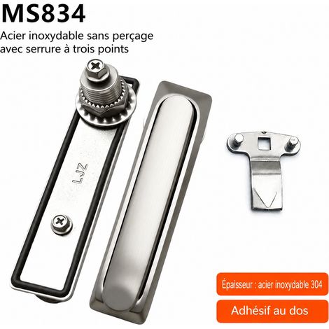 Verrou MS834 inox avec plaque de serrure trois points ms834 acier inoxydable 30 × 3,5 × 3 cm 500 g – Livraison gratuite