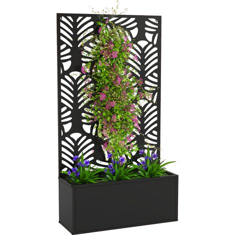Outsunny Metal Raised Garden Bed with Trellis, Outdoor Elevated Planter Box