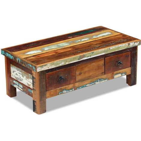vidaXL Mesa de centro con cajones madera maciza reciclada 90x45x35 cm (1/4)