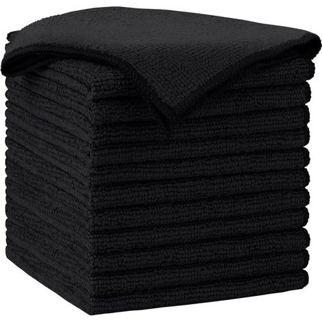Paños de limpieza, 12 piezas, Paño para secar el coche, Paño de cocina, Paño para ventanas, Reutilizables, Lavables, 30 x 30 cm, Negro (1/5)