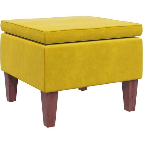Tabouret,Repose-pied,Pouf avec pieds en bois Jaune Velours CFW686057