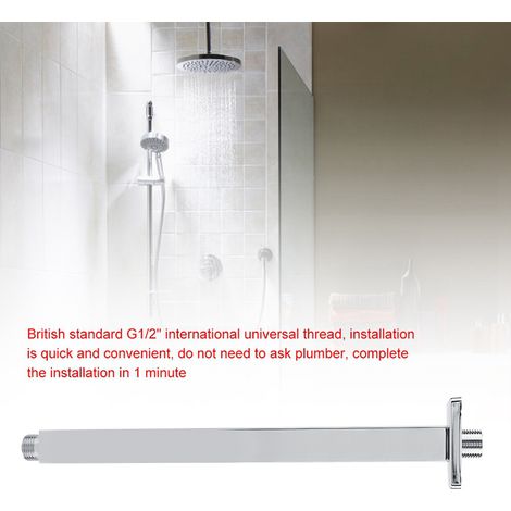 Bras de douche supérieur carré en acier inoxydable, fixation murale pour pommeau de douche de plafond de salle de bain (30 cm) (1/5)