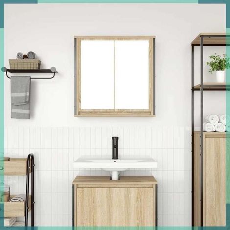 861898 Armoire murale de salle de bain miroir chêne sonoma 60x21x60 cm (1/5)
