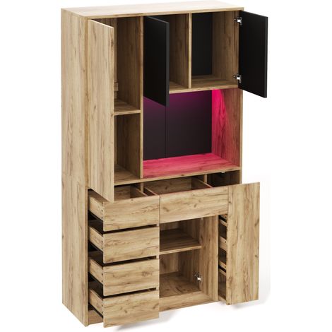 Credenza alta da cucina in MDF 185 x 105 x 40 cm con LED, prese integrate e ripiani regolabili (1/5)