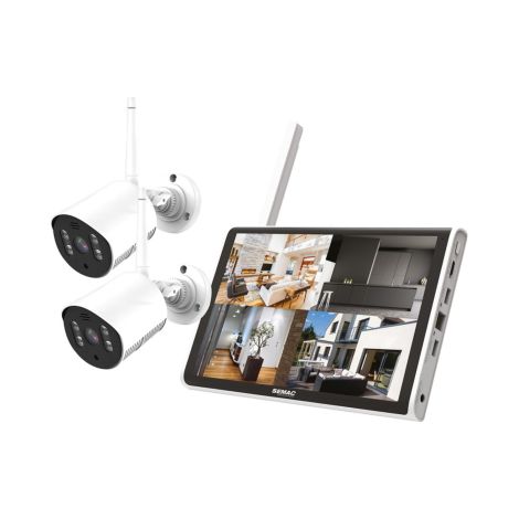 Semac – Kit de surveillance 2x caméras Full HD 1080p – Écran 10" sans fil – Vision à distance – Détection de mouvement – Enregistrement sur disque dur