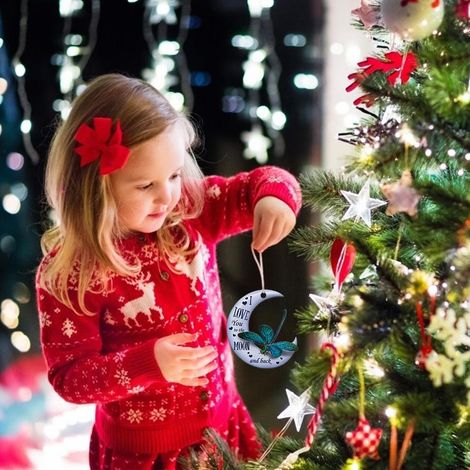 Lot de 3 décorations de Noël en acrylique représentant une grenouille sur la lune, à suspendre au sapin ou à la voiture. Idéal pour les fêtes. (1/5)