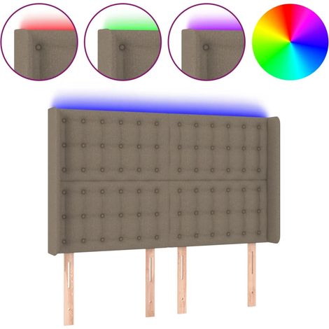Testiera Testata del letto a LED Tortora 147x16x118/128 cm in Tessuto (1/4)