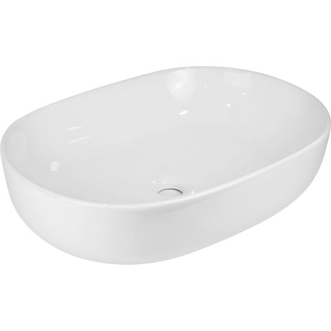 Lavabo da appoggio ceramica bianco ovale arredo bagno lavandino 60x40x15 cm finitura- lucido - confezione 1 (1/3)