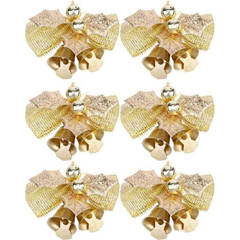 Set di 6 archi natalizi con campanellini, mini fiocchi, decorazioni fatte a mano, regali, archi per albero di Natale (oro) (1/4)