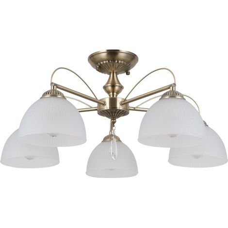 Plafonnier vintage laiton, globes opale 5xE27 Italux (1/5)