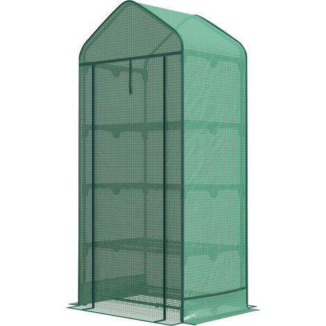 4-stöckiges Gartengewächshaus mit Rolltor, Metall und PE, 69 x 49 x 158 cm, Dunkelgrün