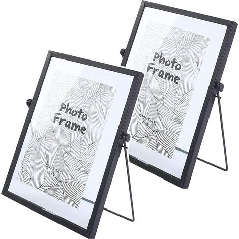 2 Pièces Cadres Photo Fer Noir, 15 20cm Cadre Photo Verre Double Face, Cadre Photo Métal Vertical, Cadre Photos DIY pour Fleurs Pressées, Décoration Table Bureau, Maison, Salon(Support Angle 60°) (1/5)