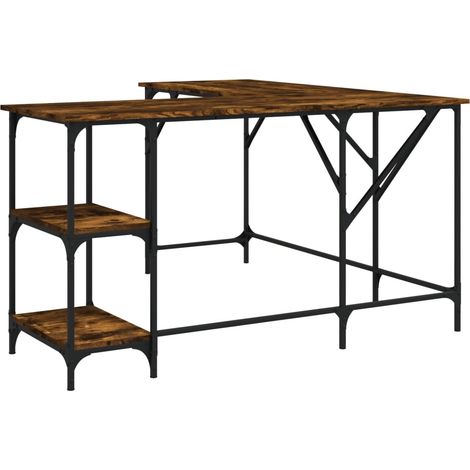 Bureau table poste de travail meuble d'ordinateur informatique étude chêne fumé 139 x 139 x 75 cm bois d'ingénierie brun (1/5)