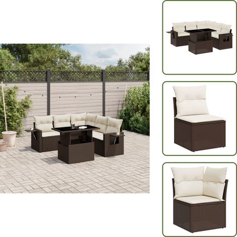 6-tlg. Garten-Sofagarnitur mit Kissen Braun Poly Rattan - Gartenmöbel Set - PE-Rattan Möbel - Outdoor Lounge - Gartenecke - Terrassenmöbel (1/5)