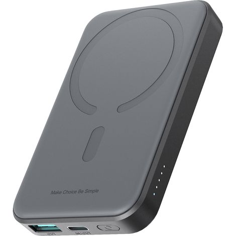 Power bank a induzione da 5000 mAh con porte USB-A e USB-C e potenza di 20 W, completo di cavo USB-C - Nero (1/5)