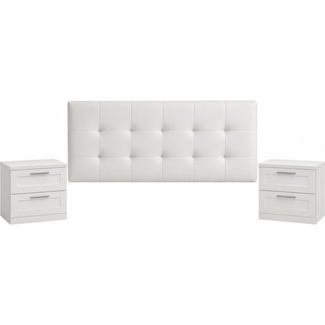 Conjunto matrimonio cabecero + 2 mesitas modelo Venus-Palm acabado blanco. (1/3)