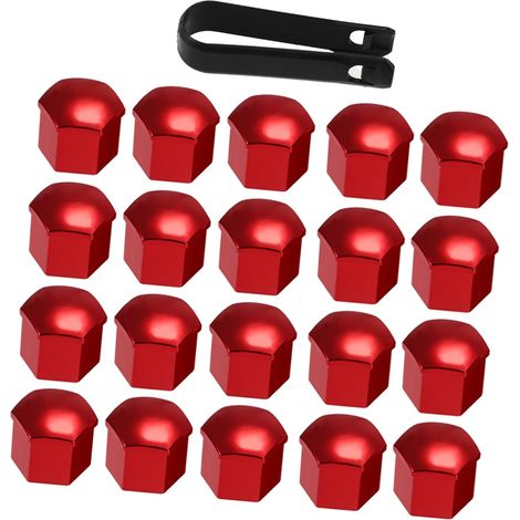 20 Pièces 21 Mm Cache-écrous de Roue Bouchons D'écrou de Roue Protecteurs de Vis Ajustement Universel Conception à Pression en Plastique ABS pour Voiture Camion SUV avec Outil de (Rouge) (1/5)