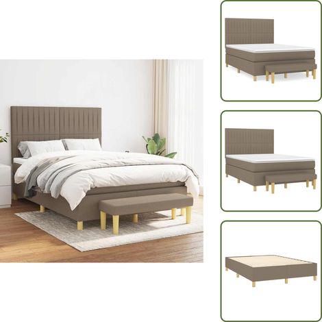 The Living Store Sommier à lattes de lit avec matelas Taupe 140x190 cm Tissu - Matelas à ressorts ensachés