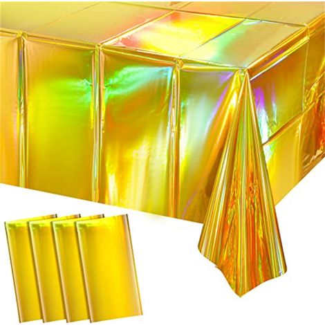 Cinq nappes en plastique or perle, nappes rectangulaires jetables découpées au laser, décorations de fête, dimensions : 54 x 108 pouces. (1/5)