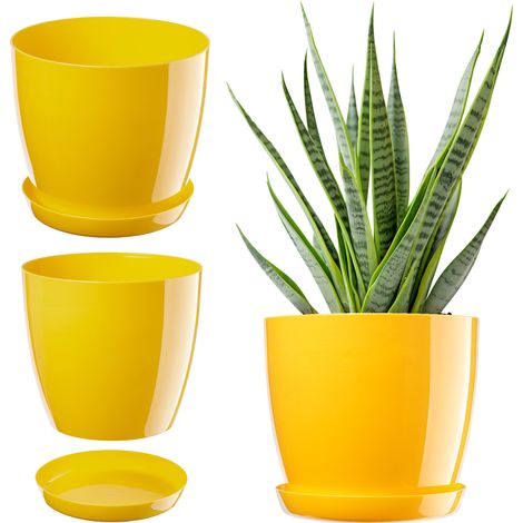 KADAX Blumentopf mit Untersetzer, aus Kunststoff, rund, 12 cm, Gelb