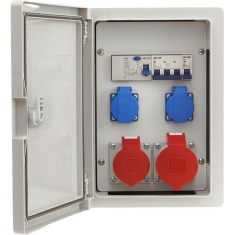 Baustromverteiler Wandverteiler 1x 32A 1x 16A 5-polig CEE 2x 230V LS/FI-Schalter 8-Module IP65 (1/5)