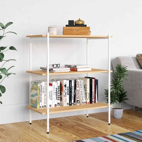 336342 vidaXL 3-Tier Shelving Unit White and Oak 80x40x92 cm (1/5)