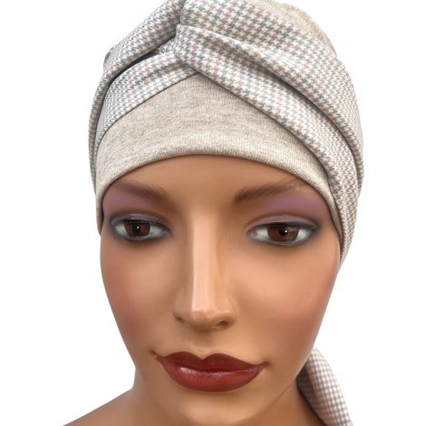 Pull turban beige clair Lena pour femme, référence 532, idéal pour l'automne et après chimiothérapie. (1/5)