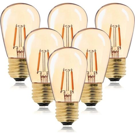 ST45 Vintage Edison Filament LED Bulb, E27 base, equivalent to a 1W or 10W incandescent bulb, warm white 2200K, decorative gold glass, non-dimmable, amber, pack of 6 (1/5)