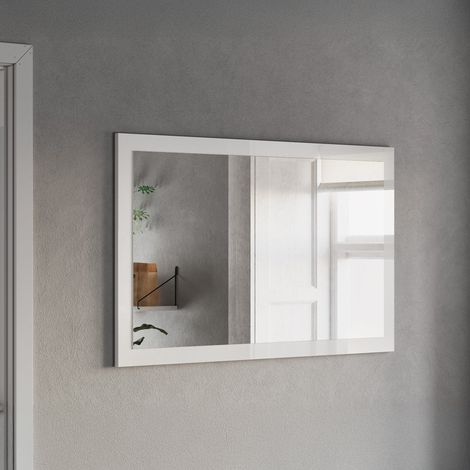 Spiegel Creazzo, rechteckig, zum Aufhängen, Made in Italy, Glasstruktur, 110x68h cm, Hochglanz Weiß (1/3)