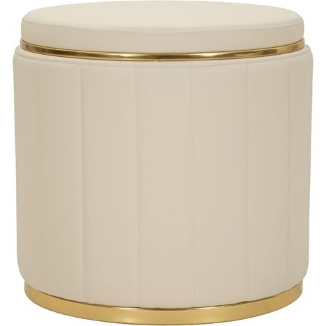 Puff con Contenitore London Crema Ø46,5x44 cm in Pino e MDF e Spugna e Metallo e PU (1/5)