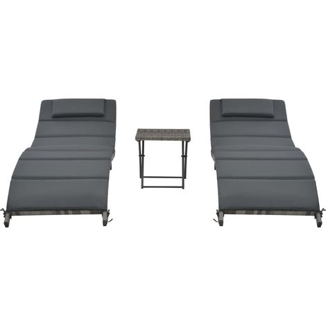Salon de jardin pliable 3 pcs  Mobilier de jardin Résine tressée Gris (1/5)