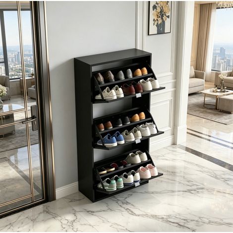 MEUBLIV Schuhschrank schwarz 60x26x124 cm – 3 Klappen, kompakter Stauraum (1/5)