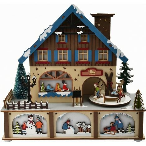 Multifunctional MDF Wooden Christmas Village Music Box, Battery Operated, Decorative for Fireplace (1/5)