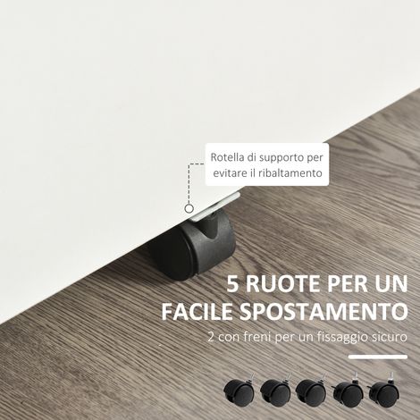 Cassette bureau 2 tiroirs avec serrure, 5 roues pivotantes, panneau aggloméré blanc, 40 x 49 x 58 cm (1/5)