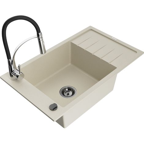 Mexen Elias lavello in granito a 1 vasca con gocciolatoio e rubinetto da cucina Aster, beige - 6511-69-73450-07-B (1/5)