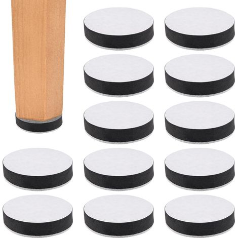 12 Pièces Rehausseur de Meuble Autocollant en Acier Carbone 6 x 1,5 cm  Antidérapant Lève-Meubles Autocollant Rond avec Pied de Feutre, Rehausseur Pied de Chaise pour Armoires, Tables, Canapé (1/5)