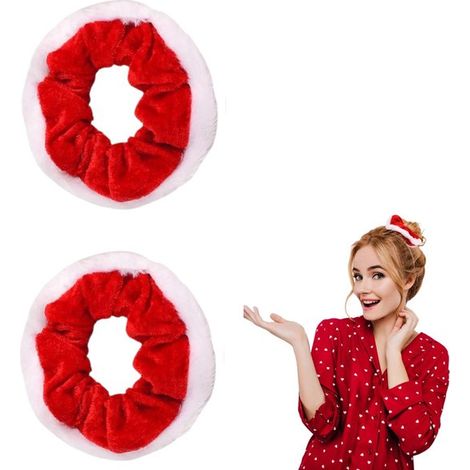Set di 2 elastici per capelli natalizi, elastici in velluto rossi e bianchi, accessori per capelli festivi per donne e ragazze, idea regalo per Natale (1/5)
