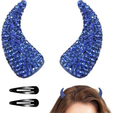 Cornes magnétiques en strass pince à cheveux cornes de diable bleu pour Halloween et cosplay pour filles et femmes (1/5)