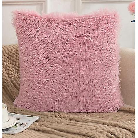 Ensemble de 240 x 40 cm (16 x 16 pouces) de housse de coussin décorative en fausse fourrure de luxe couleur poudre, pour canapé, chambre ou lit. Taie d'oreiller décorative ultra douce en peluche. (1/5)