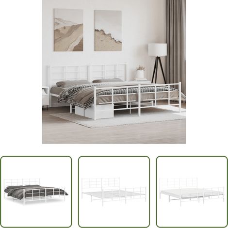 vidaXL Lit avec tête et pied - Cadre de lit métal sans matelas et pied de lit blanc 193x203 cm (1/5)