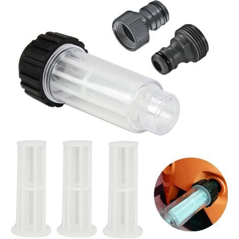 Filtro de agua para limpiador a presión, filtro antiarena para caravana, bomba de jardín para prefiltro de agua de 3/4 de pulgada con 3 cartuchos de filtro, 2 adaptadores (1/5)