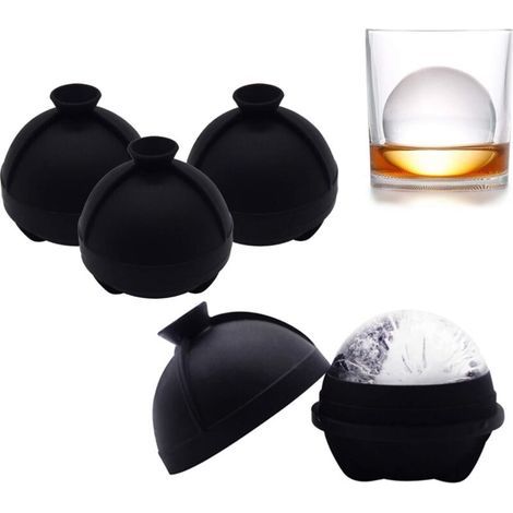 Moules à glaçons sphériques (lot de 4), moules à glaçons sphériques pour whisky, moules à glaçons sphériques en silicone, grands moules à glaçons ronds pour réaliser des boules de glace de 6,3 cm (2,5 (1/5)
