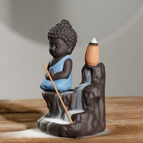 Porte-encens en céramique, brûleur d'encens à reflux, objet de décoration (bleu) (1/5)