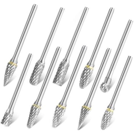 Lot de 10 fraises en carbure compatible avec Dremel - Tige 3,3 mm Outil rotatif pour meuleuse travail du bois, polissage métal, gravure, perçage (1/3)