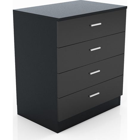 ELEGANT Nightstand High Gloss Chest of 4 Drawers with Metal Handles for Bedroom Black (1/5)