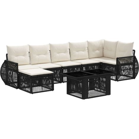 Set Divano da Giardino 8 pz Nero e Bianco Crema polyrattan vidaXL (1/5)